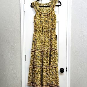 Max Studio Yellow and Blue Floral Midi Dress, Size XS